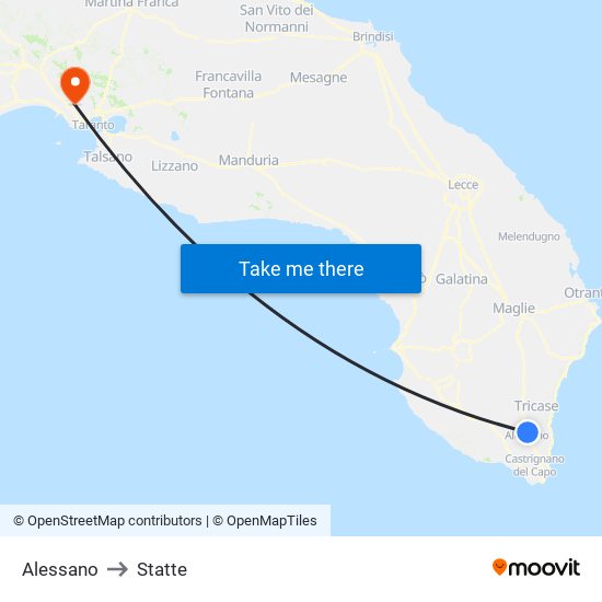 Alessano to Statte map