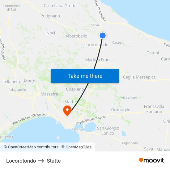 Locorotondo to Statte map