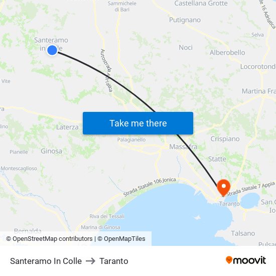 Santeramo In Colle to Taranto map