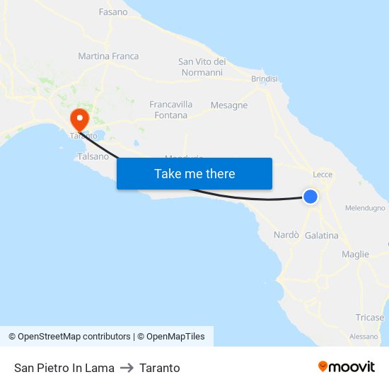 San Pietro In Lama to Taranto map