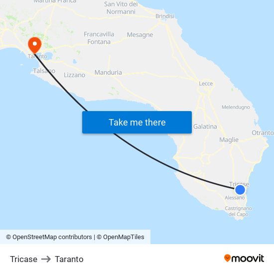Tricase to Taranto map