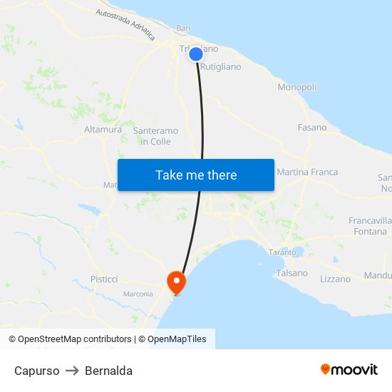 Capurso to Bernalda map