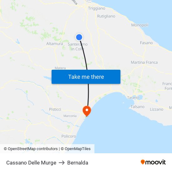 Cassano Delle Murge to Bernalda map