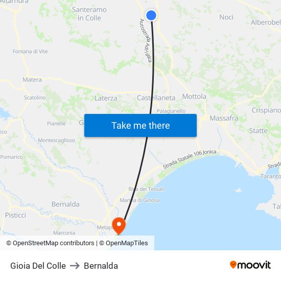 Gioia Del Colle to Bernalda map
