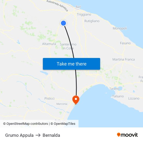 Grumo Appula to Bernalda map