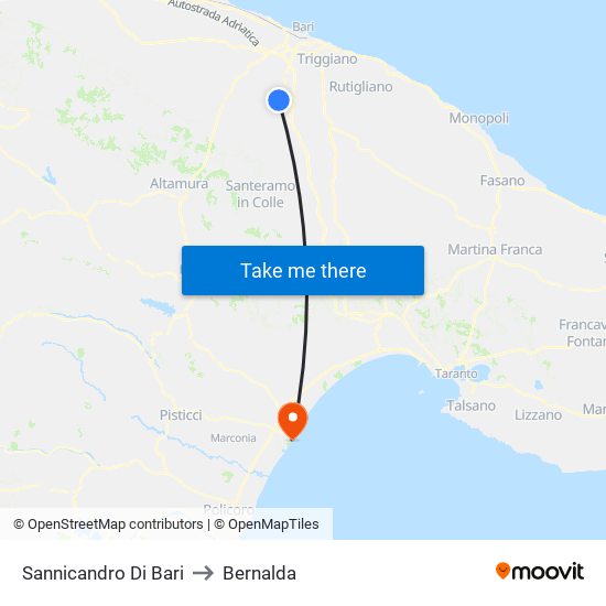Sannicandro Di Bari to Bernalda map