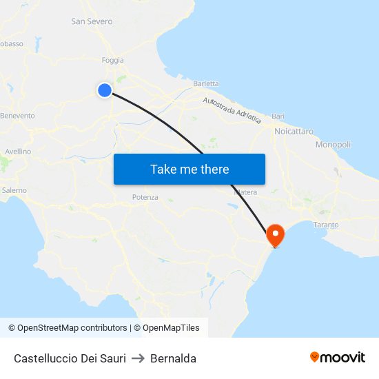 Castelluccio Dei Sauri to Bernalda map