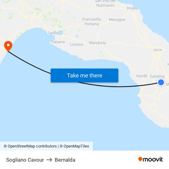 Sogliano Cavour to Bernalda map