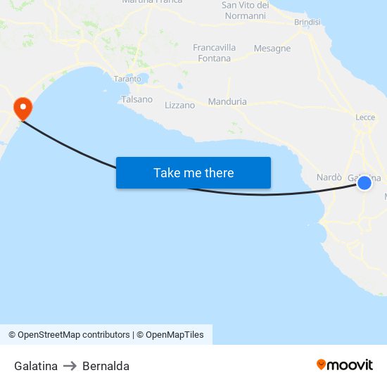 Galatina to Bernalda map