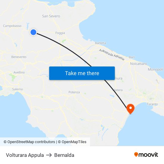 Volturara Appula to Bernalda map