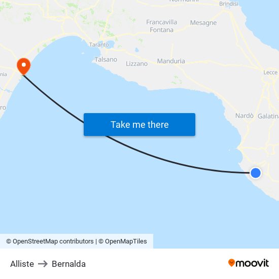Alliste to Bernalda map