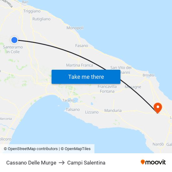 Cassano Delle Murge to Campi Salentina map