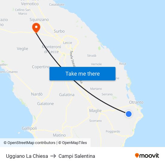 Uggiano La Chiesa to Campi Salentina map
