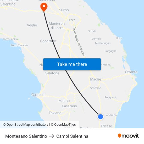 Montesano Salentino to Campi Salentina map