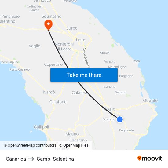 Sanarica to Campi Salentina map