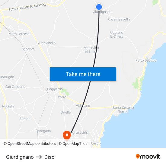 Giurdignano to Diso map