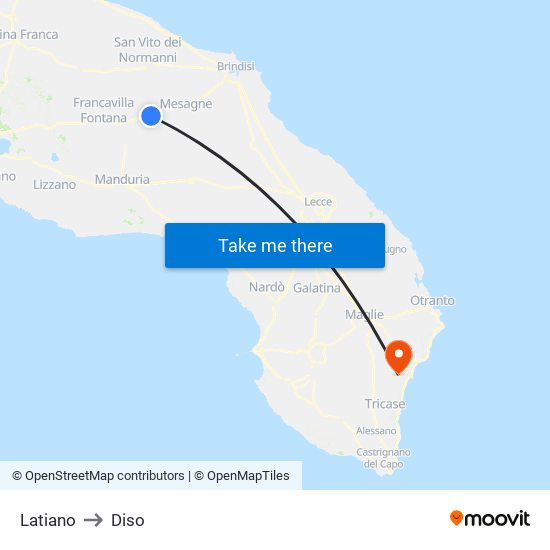 Latiano to Diso map