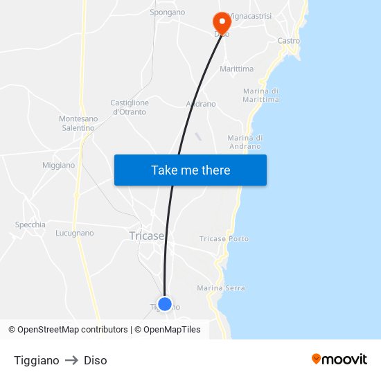 Tiggiano to Diso map