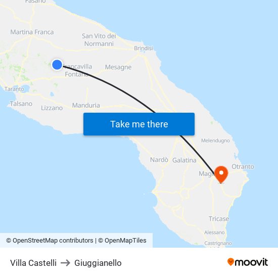 Villa Castelli to Giuggianello map