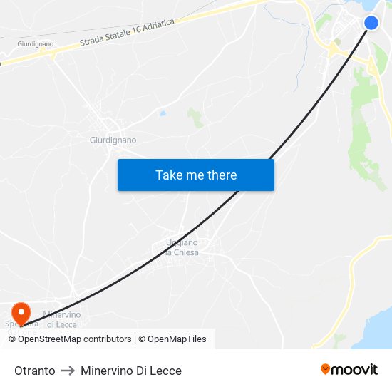 Otranto to Minervino Di Lecce map