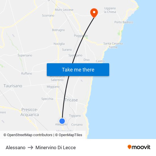 Alessano to Minervino Di Lecce map