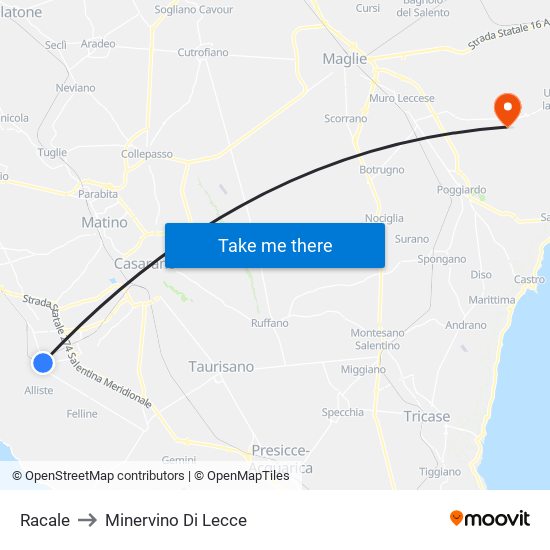 Racale to Minervino Di Lecce map