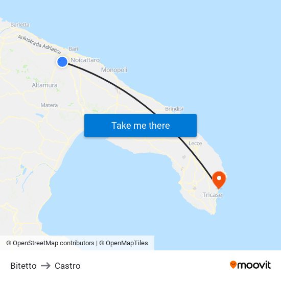 Bitetto to Castro map