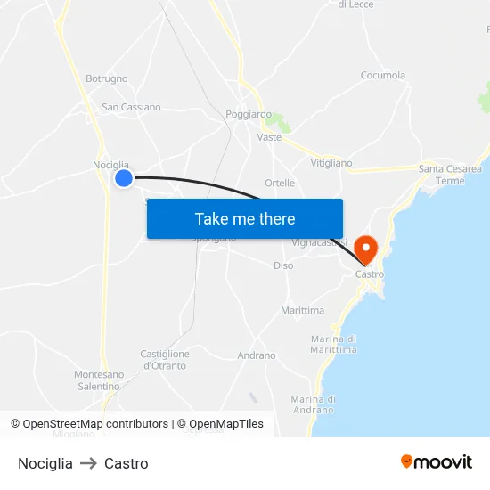 Nociglia to Castro map