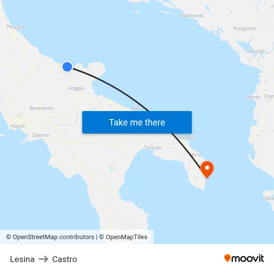 Lesina to Castro map