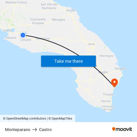 Monteparano to Castro map