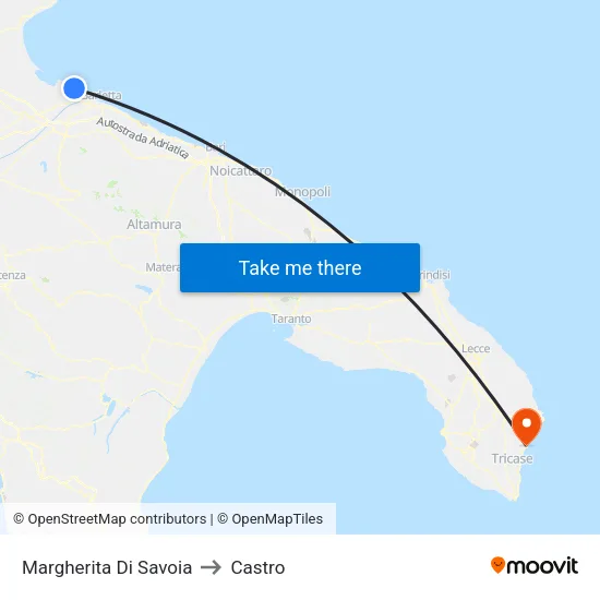 Margherita Di Savoia to Castro map