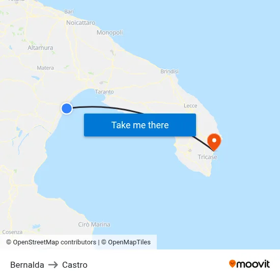 Bernalda to Castro map