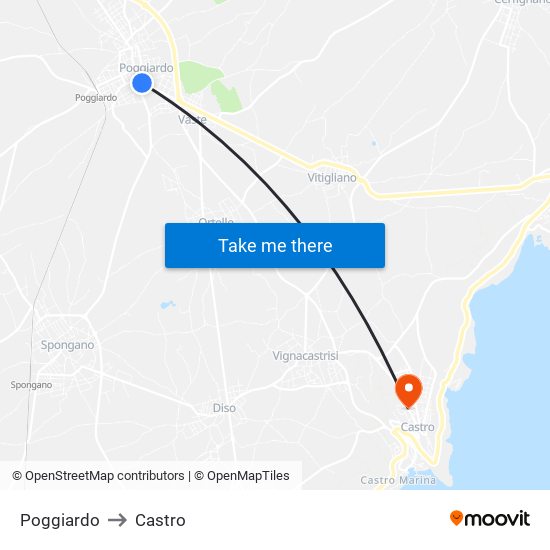 Poggiardo to Castro map