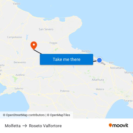 Molfetta to Roseto Valfortore map