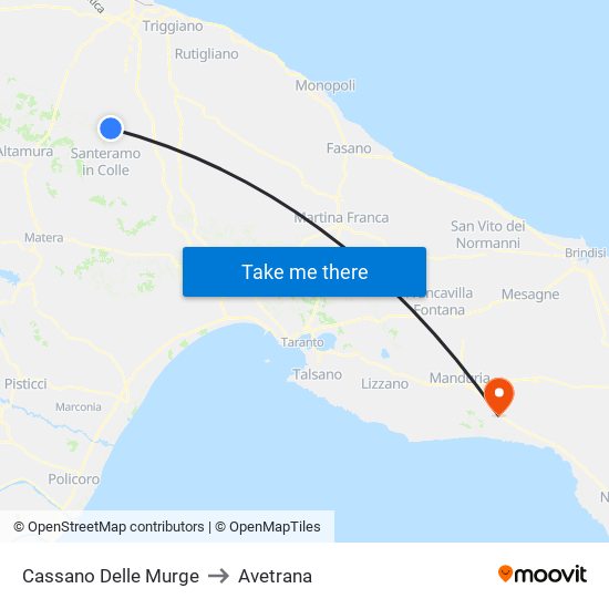 Cassano Delle Murge to Avetrana map