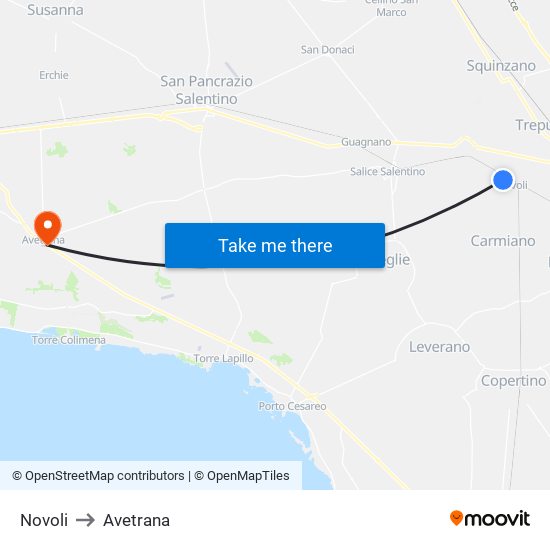 Novoli to Avetrana map