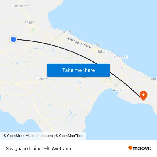 Savignano Irpino to Avetrana map