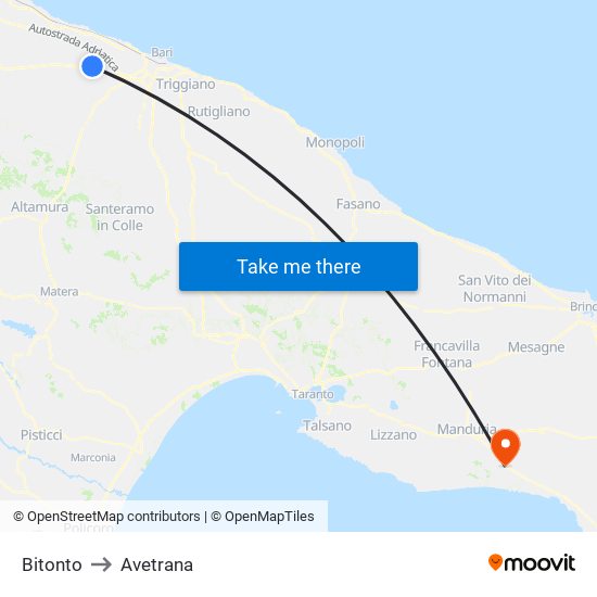 Bitonto to Avetrana map