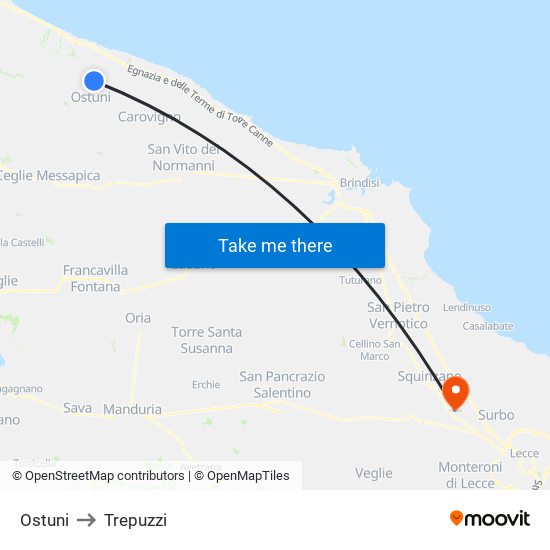 Ostuni to Trepuzzi map