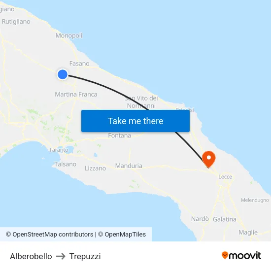 Alberobello to Trepuzzi map