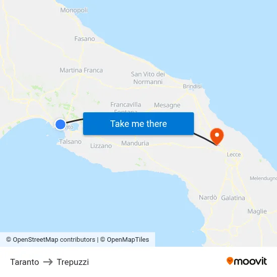 Taranto to Trepuzzi map