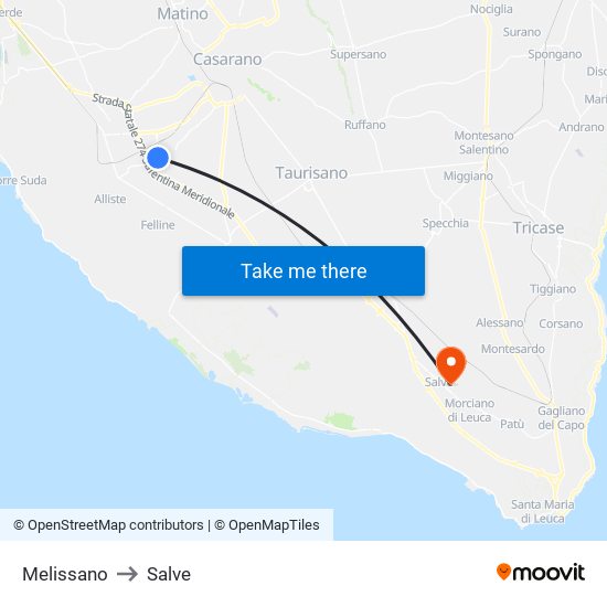 Melissano to Salve map