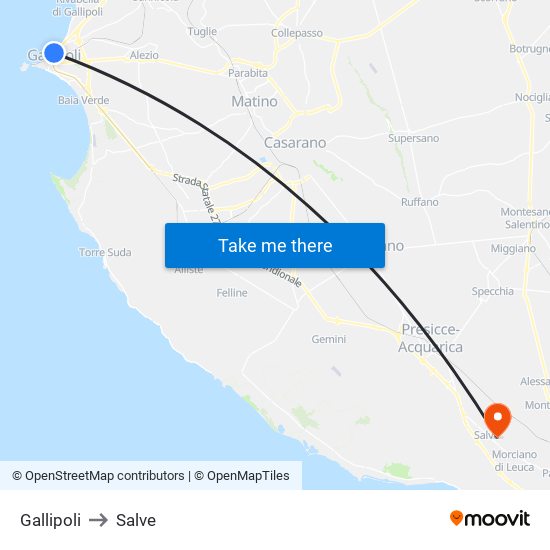 Gallipoli to Salve map