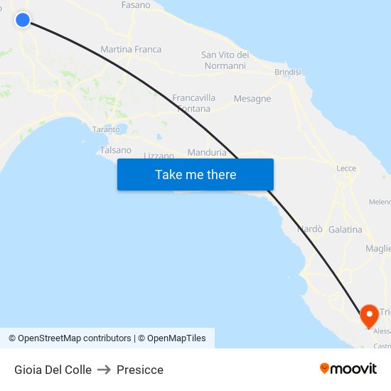 Gioia Del Colle to Presicce map