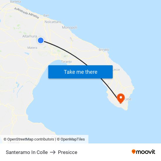 Santeramo In Colle to Presicce map