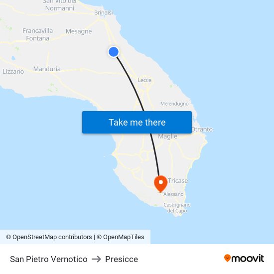 San Pietro Vernotico to Presicce map