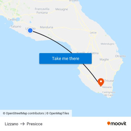 Lizzano to Presicce map