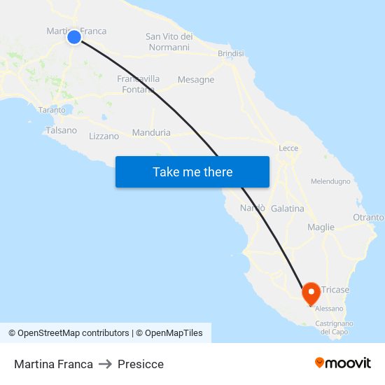 Martina Franca to Presicce map