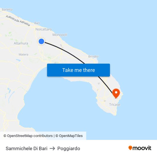 Sammichele Di Bari to Poggiardo map