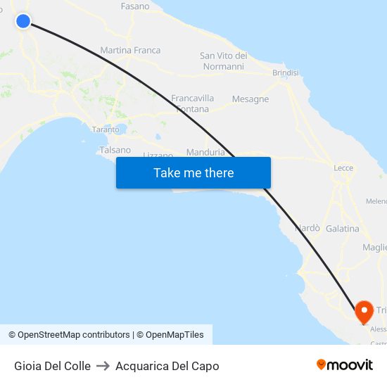 Gioia Del Colle to Acquarica Del Capo map